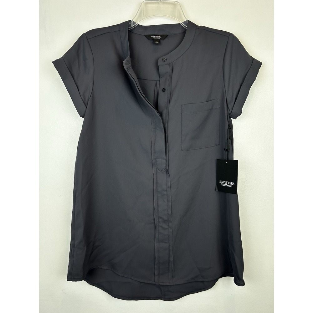 Simply Vera Wang Top Womens S Blouse Gray Half Button Minimalist Capsule New